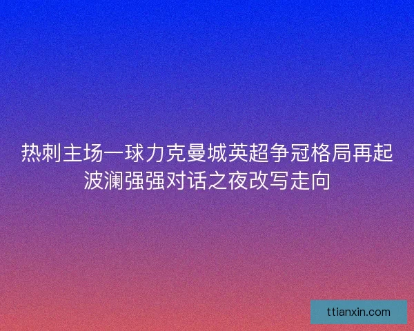 热刺主场一球力克曼城英超争冠格局再起波澜强强对话之夜改写走向